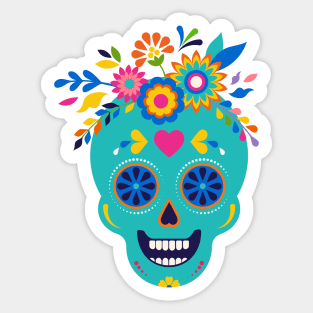 Dia De Los Muertos Skull Turquoise Sticker